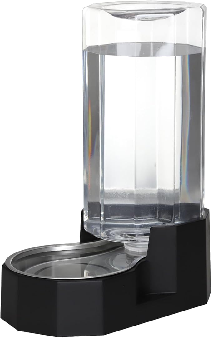 Sfozstra Large Dog Water Dispenser: 9L Automatic Black Water Feeder with Stainless Steel Bowl - Without Filter - Gravity Design for Multiple Pets in Garage Garden - Good for Spinal Health