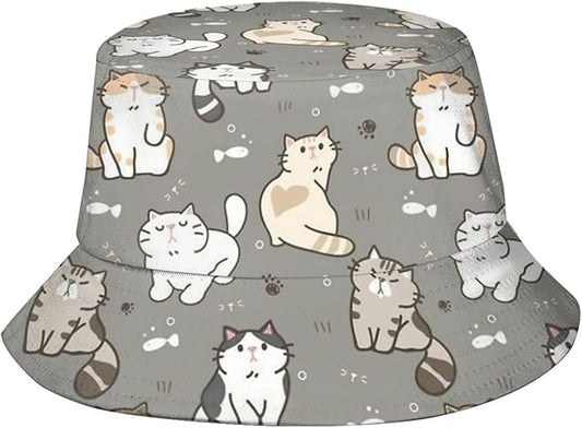 Cute Funny Cat Bucket Hats Fashion Sun Cap Packable Outdoor Animal Cat Fisherman Hat for Women and Men