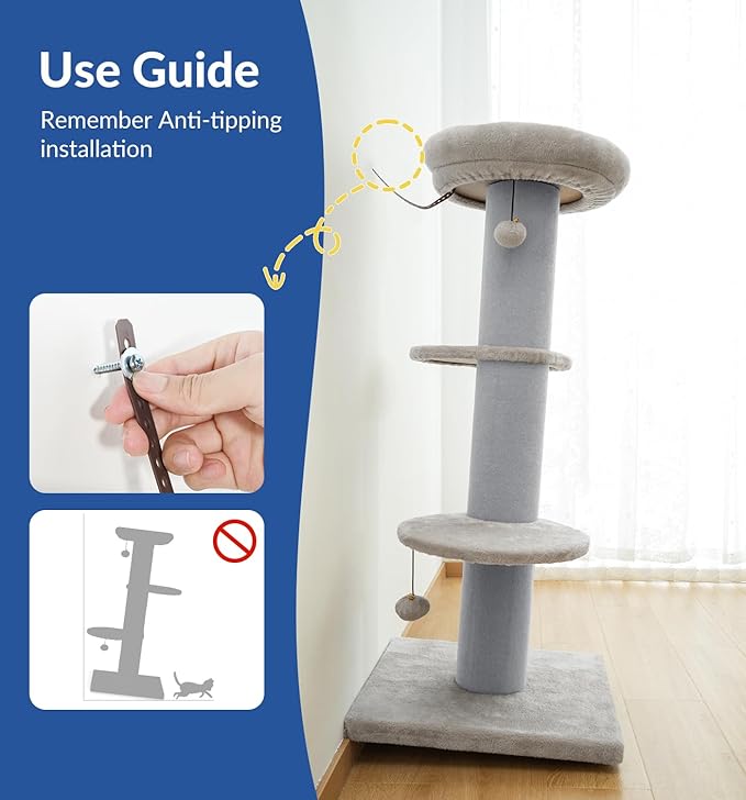 Cat Craft Cat Scratching Post with Bed Carpet Scratching Post with Perch Cat Pole for Indoor Cats Cat Tree Tower, Light Grey