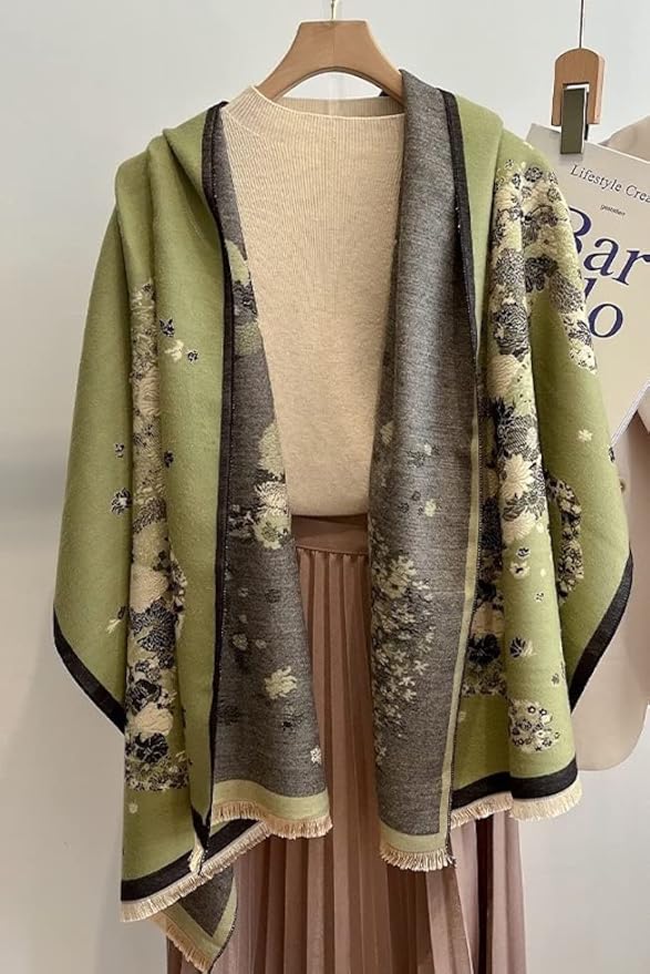 Jeelow Womens Pashmina Shawl Wrap Scarf - Elegant Dressy Evening Poncho Cape for Formal and Wedding Outfits