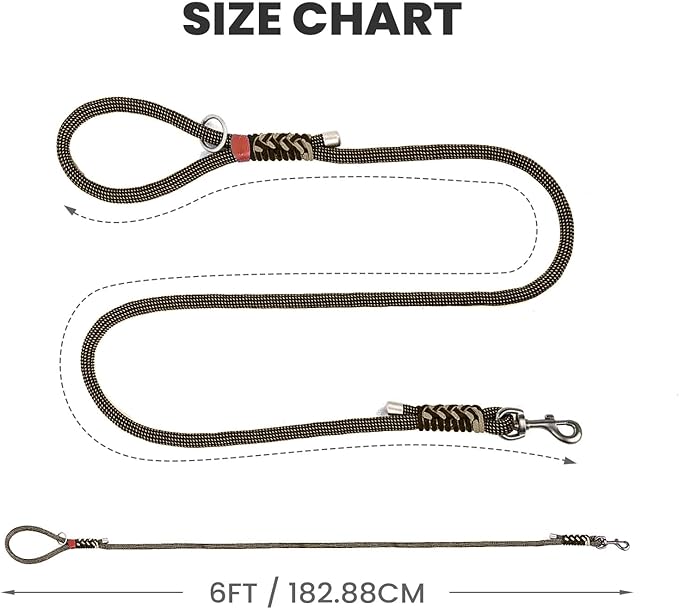 Heavy Duty Dog Leash- 6 FT Handmade Rope with Rotating Metal Clip, No Pull Training Slip Lead Comfortable for The Strong Large Medium Pets (Heavy Duty Dog Leash (Green), 6 FT Dog Leash)