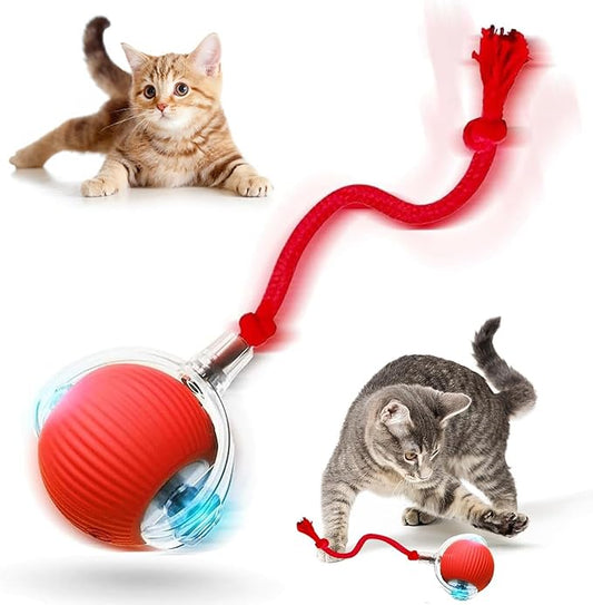 Interactive Cat Toy Ball, Smart Interactive Cat Toys, Smart Cat Toy for Enrichment, Motion Activated Automatic Cat Toys to Keep Them Busy (Red)