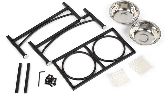 Funkeen Elevated Dog Bowls Raised Pet Feeder Cat Food & Water Diner Stand Set w/ 2 Removable Stainless Steel Bowls (2 Quarts/13.77" in Height)