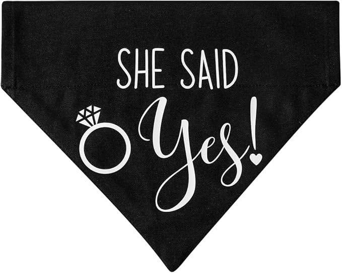 She Said Yes Dog Wedding Bandana Collar - Adjustable Engagement Pet Bandana with Quick Release Buckle & D-Ring for Dogs & Cats