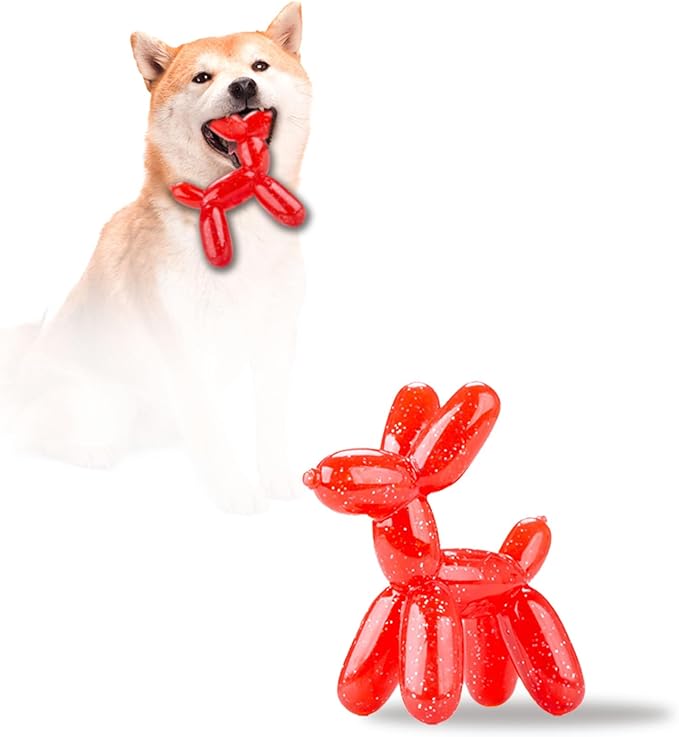 Durable Dog Chew Toy – Balloon Dog Shape, 4.72” for Small & Medium Dogs, Tough Plastic, Interactive Chew Toy for Boredom & Dental Health（Red）