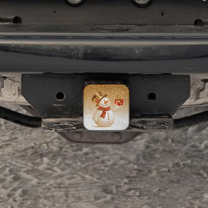 Swono Hitch Cover Snowman, Cute Christmas Snowman Gifts Box Winter Rubber 2 Inch Tow Rear Receivers Plug Covers Trailer Hitch Covers for for Pickup Trucks Cars Suvs, Gold
