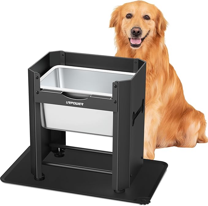 URPOWER 3 Gallon Mess Proof Elevated Dog Water Bowl for Large Breeds, 14.2" Raised Stainless Steel Bowl with Full Metal Stand - Non-Slip Mat, Relief Joint Pressure, Easy to Clean, Indoor/Outdoor Use