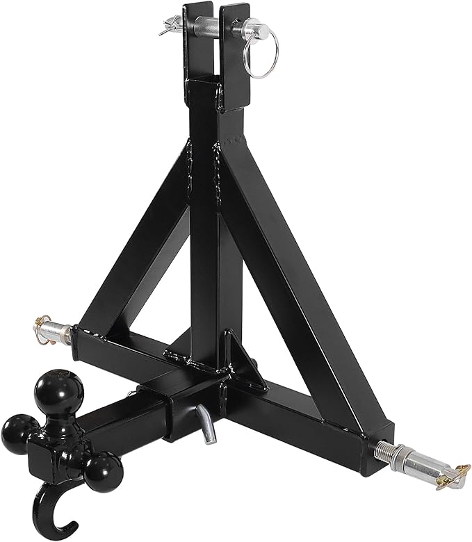 3 Point Trailer Hitch with 2" Receiver and Towing Hook - Heavy Duty Drawbar Adapter for 3 Pt Farm Equipment and Subcompact Trailers, Compatible with Kubota, Yanmar, Kioti, and Cat Tractors