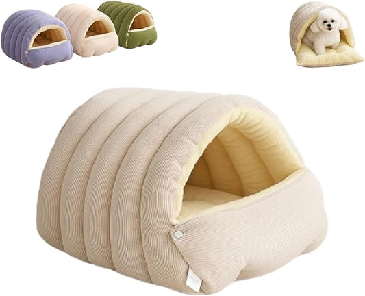 Cozy Monster Cat Bed,Soft and Warm Cats House Tent Beds,Non-Slip Removable Washable for Cats and Small Dogs (Warm Apricot,Large)