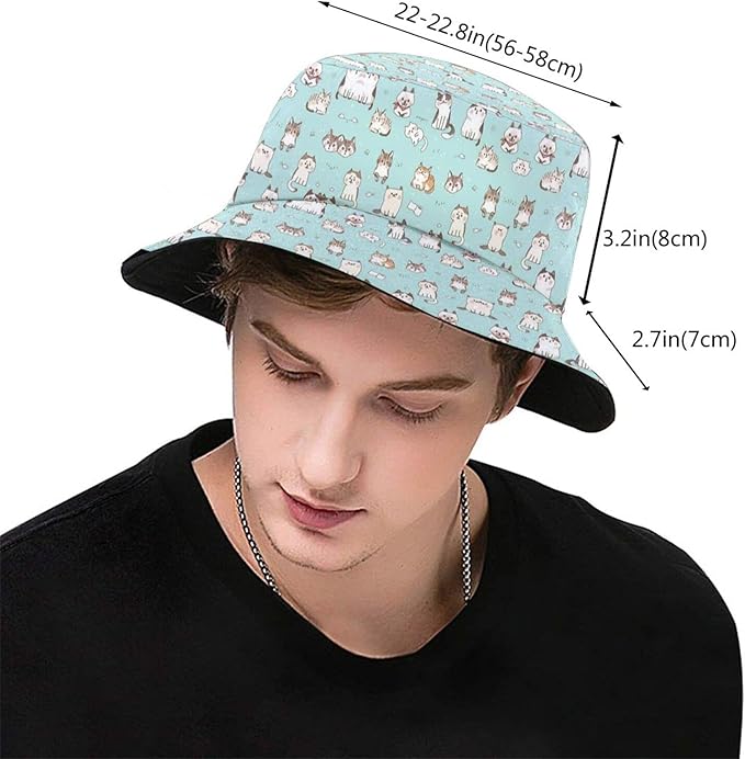 Funny Cute Cats Bucket Hats for Women Men Cartoon Pattern Fisherman Hat Packable Sun Hats