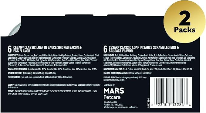 Cesar Wet Dog Food Classic Loaf in Sauce Breakfast Variety Pack, 3.5 oz. Easy Peel Trays (12 Count, Pack of 2)