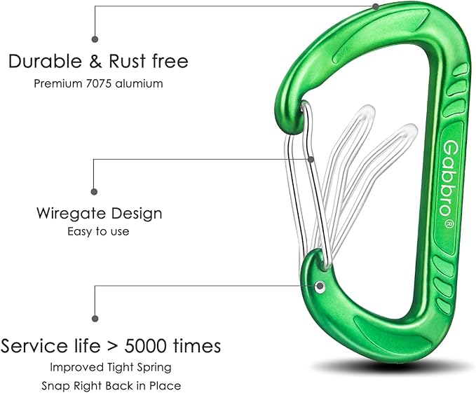 Gabbro Carabiner Clips Heavy Duty, | Wiregate Snap, Screw Locking, Aluminum, Lightweight Caribeener | for Hammock, Hiking, Camping, Water Bottle, Dog Leash Harness, Keychains