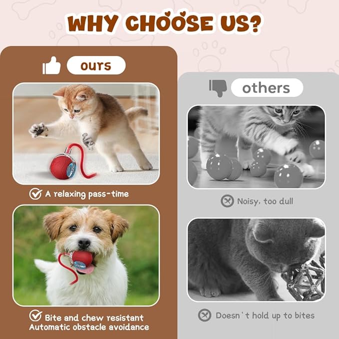 Interactive Cat Toys for Indoor Cats, 2026 New Smart Interactive Pet Toy Ball, Cat Toys for Bored Indoor Cats, Smart Rolling Ball for Dogs & Cats (Red)