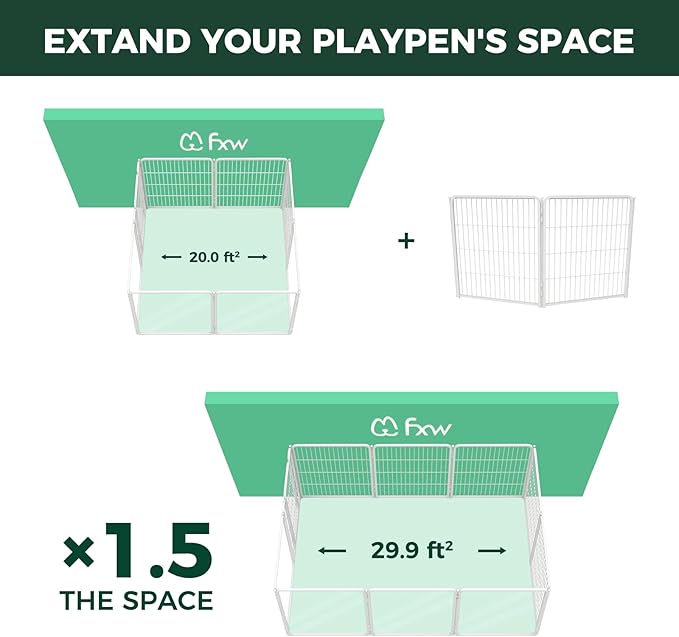FXW Acrylic & Metal Unleashed Indoor Dog Playpen - Stress-Free and Safe Play, Heavy Duty 32 Inch 2 Wire Panels Dog Pen for Small and Medium Dogs, White│Patented