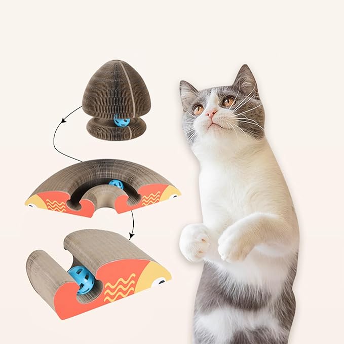 Kitty Curls Cat Toy Kurlz, Interactive Scratch Pad, Foldable Accordion,Recyclable Scratcher with Ball (Orange)