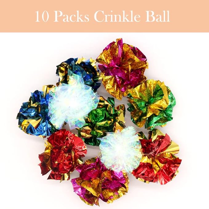 LASOCUHOO Cat Toys, 30 Packs Interactive Cat Toy Pack Including Cat Crinkle Balls, Cat Sparkle Balls, Spiral Springs for Kitten