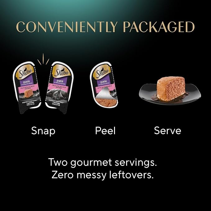 Sheba Perfect Portions Wet Cat Food Pate with Sustainable Salmon, Signature Seafood Entree, and Tender Whitefish and Tuna Entree Variety Pack, 2.6 oz. Twin Pack Trays (24 Count, 48 Servings)