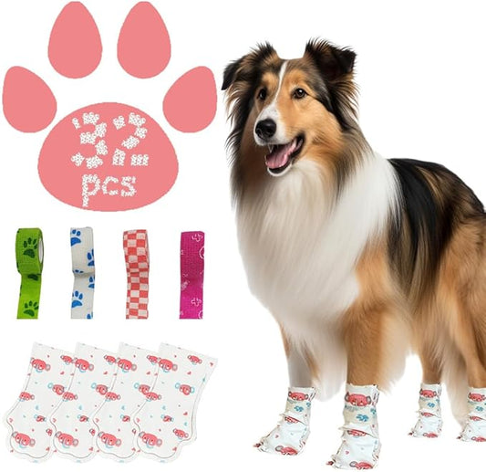 Disposable Dog Booties for Dogs & Cats,32Pcs Pet Booties Waterproof and Breathable with Adjustable Bandage,Paw Socks Protector for Small Medium Large Dogs(Medium,Paw Width:1.78~2.56inches)