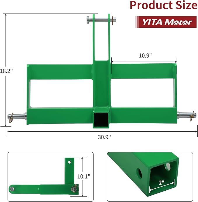 YITAMOTOR 3 Point Quick Hitch with 2" Receiver for Category 1, 3 Pt Tractor Trailer Hitch Drawbar Adapter Attachments with Suitcase Weight Brackets