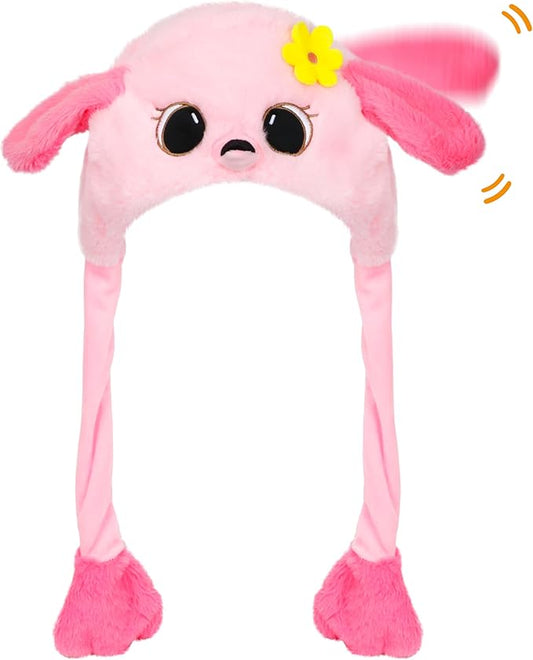Animal Hat with Ears Moving Jumping Pop Up Beating Hat Plush Holiday Cosplay Dress Up Funny Gift for Kids