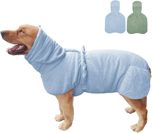 Medium to Large Size Dog Bathrobe, Quick Drying Super Absorbent Used for After Bathing, Warm Dog Towels, Adjustable Hoodies and Belts for Pet Dogs Bath Clothes Products(Blue Jacquard, 5XL)