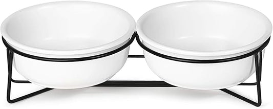 Double Ceramic Raised Cat Bowl with Metal Stand for Pet Food and Water Dishes,12 Ounces