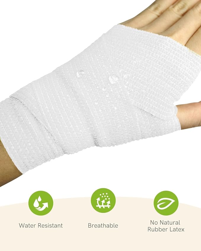 FriCARE Self Adhesive Bandage Wrap, Medical Tape in First Aid Kit, Cohesive Bandages for Wounds Sport Vet, 2 Inches X 5 Yards 6 Rolls, White