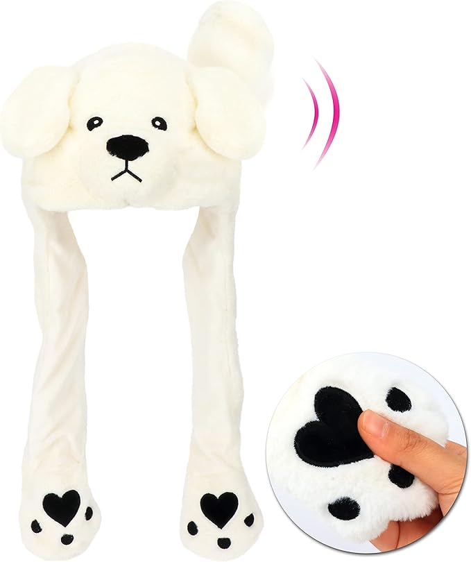 Animal Hat with Ears Moving Jumping Pop Up Beating Hat Plush Holiday Cosplay Dress Up Funny Gift for Kids