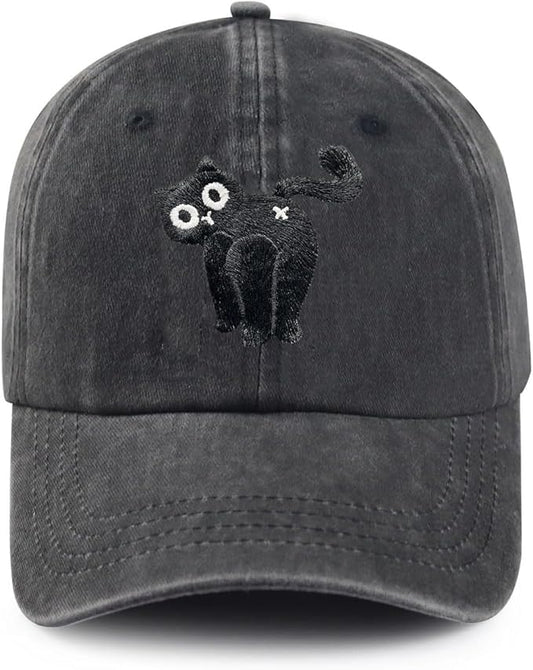 Black Cat Hat,Ragdoll Cat Embroidered Adjustable Cotton Baseball Cap for Men Women,Gifts for Cat Lovers