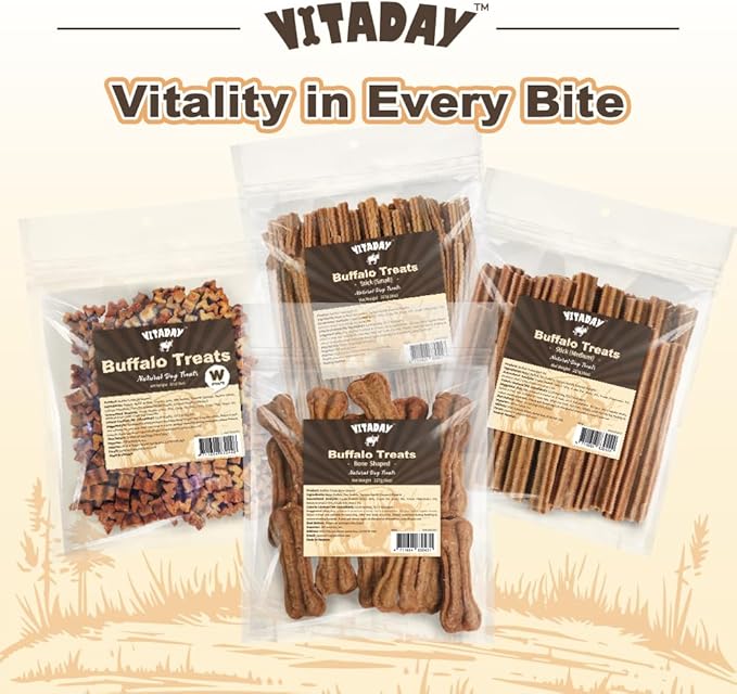 Buffalo Dog Treats W Shaped 8oz, Natural Low-Fat Chews for Training & Rewards, Limited Ingredient, Dogs & Puppies