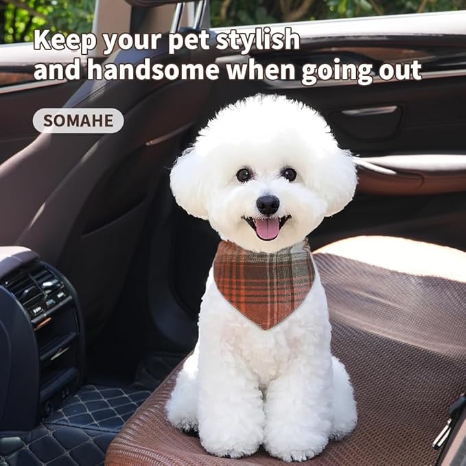 Dog Bandana Cat Bandana Checkered Dog Scarf Buffalo Plaid Printing Adjustable Bib Handkerchief Accessories Cat Apparel for Large Dogs Neck Girth 19.2-20.4inch Yellow