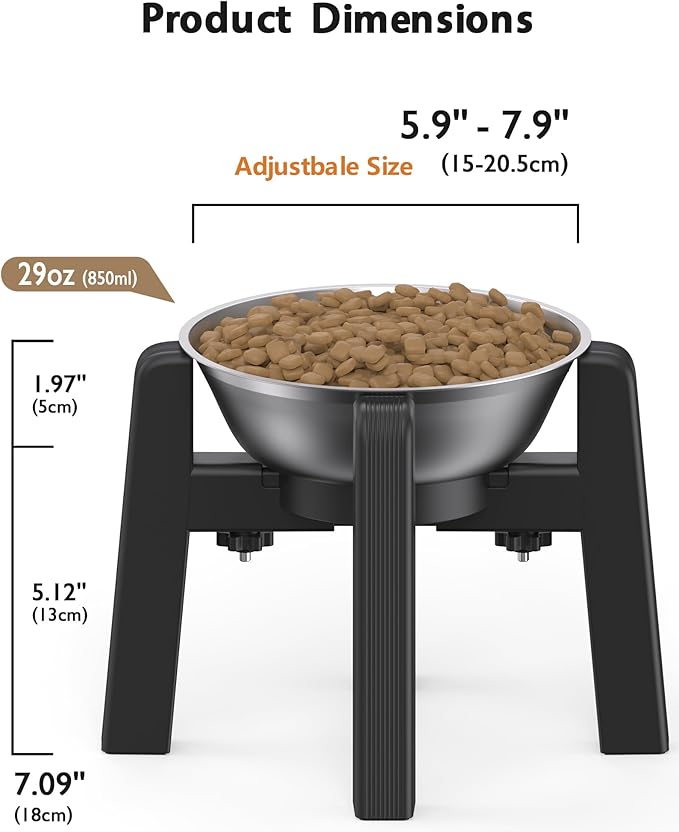 CZPET Dog Bowl Stand, 51 oz Large Capacity Raised Elevated Dog Food/Water Stainless Steel Feeder, Size Adjustable & Anti-Slip Stand for Medium Dogs (2 Pack)