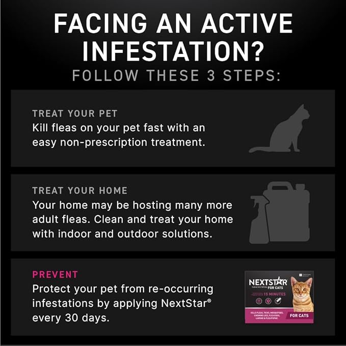 NEXTSTAR Flea and Tick Prevention for Cats, Repellent and Control, Fast Acting Waterproof Topical Drops, Flea Prevention for Cats Over 3.5 lbs, 3 Monthly Doses