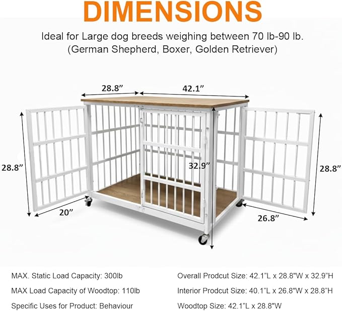 48"/42"/33" Dog Crate Furniture, Heavy Duty Dog Kennel Indoor for Large Dogs, Escape-Proof and Chew-Proof Wooden Dog Cage for high Anxiety Dog, Decorate House as TV Stand, End Table