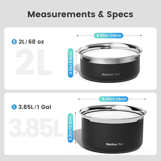 Gardner Pet Slow Water Bowl for Dogs, 2L/68oz Spill-Proof Pet Water Bowl with Floating Disk & Filter Screen, Stainless Steel No-Spill Water Dispenser for Small & Medium Pets