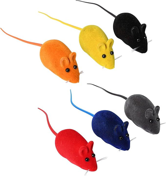 6PCS Cat Mouse Toy,Squeaky Kitten Toys,Cat Mice Toys Plastic Body with Thin Velvet,Interactive Cats Toy for Bored Indoor Adult Cats