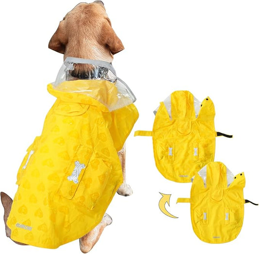 Waterproof Dog Raincoat, Adjustable Reflective Lightweight Pet Rain Clothes with Poncho Hood (Yellow(Water-Activated Color Change), X-Large)
