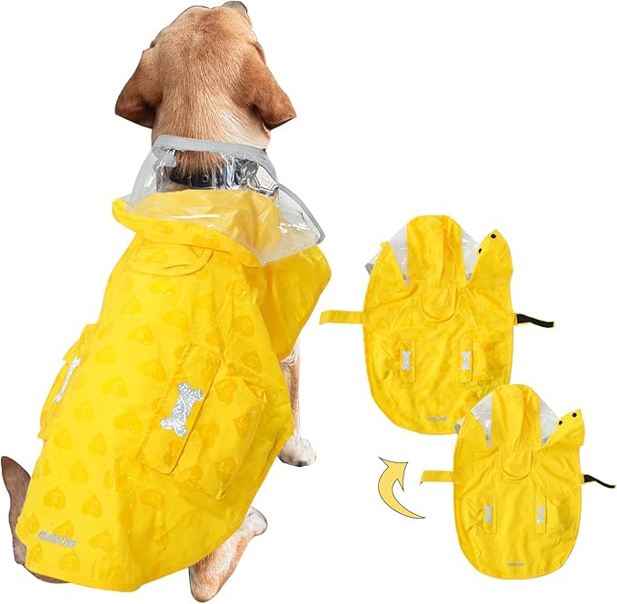 Waterproof Dog Raincoat, Adjustable Reflective Lightweight Pet Rain Clothes with Poncho Hood (Yellow(Water-Activated Color Change), Medium)