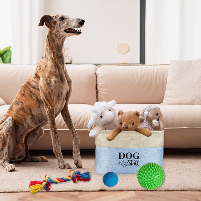 Custom Dog Stuff Bin Storage Basket Collapsible Fabric Dog Toy Box and Storage Bin with Handles Organizer for Pet Food, Toys, Clothes, 15" x 9.8" x 9"