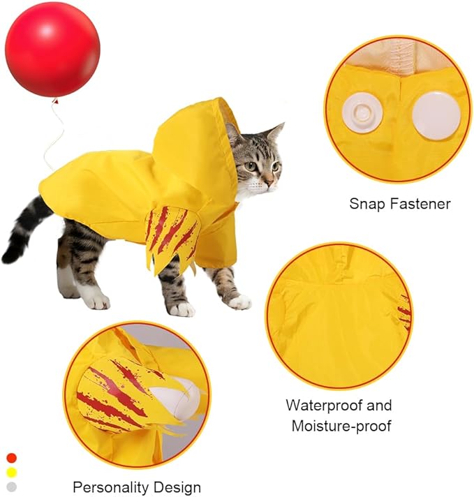 Halloween Dog Costumes,Creepy Pet Bloodstain Raincoat Hooded with Red Balloon for Little Dogs Cats Puppy Cosplay Party Pet Supplies Accessories