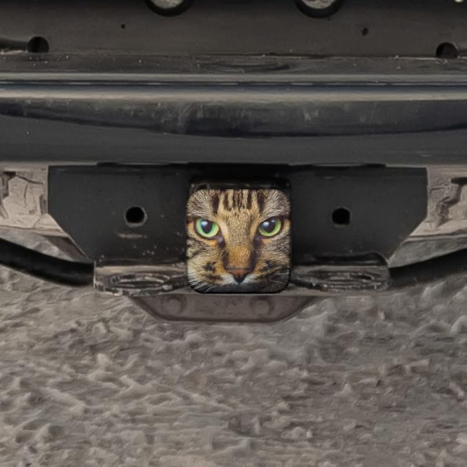 Swono Cat Head Hitch Receiver Cover Cute Green-Eyed Cat Pet Kitten Sturdy Rubber Tow Hitch Cover Hitch Tube Plug Receiver Cap Fits to 2" Tow Hitch Receiver,Easy to Install