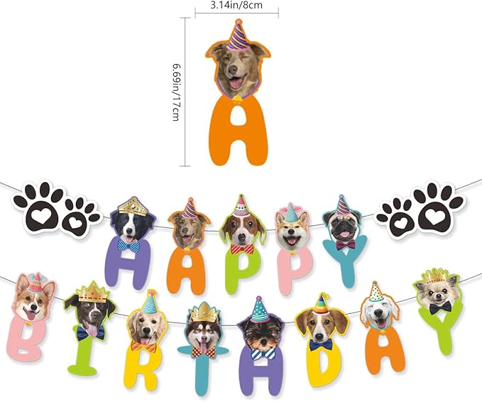 Dog Birthday Decorations, Puppy Birthday Party Outfits,Birthday Hat/Bow Tie/Bandana/Happy Birthday Banner,Pet Theme Suit Apparel & Accessories for Boy Golden Doodle Teddy Husky Labrador (4PCS Blue)