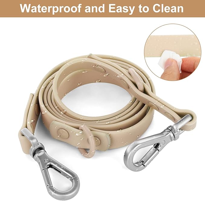 Wisedog Waterproof Dog Leash – 5ft/6ft Adjustable with 2 Hooks & Traffic Handle, Easy to Clean Double Clip Leash for Small, Medium, Large Dogs (Sand Color L)