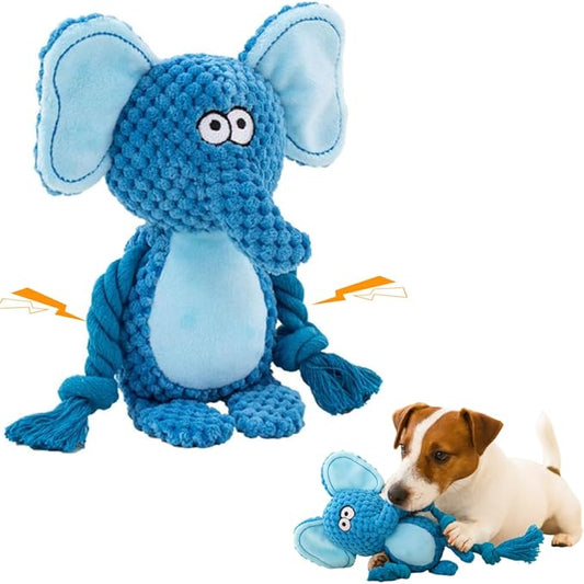 Cotton Rope Squeaky Dog Toy with Crinkle Paper – Interactive Plush Chew Toy for Small & Medium Puppies, Elephant Design