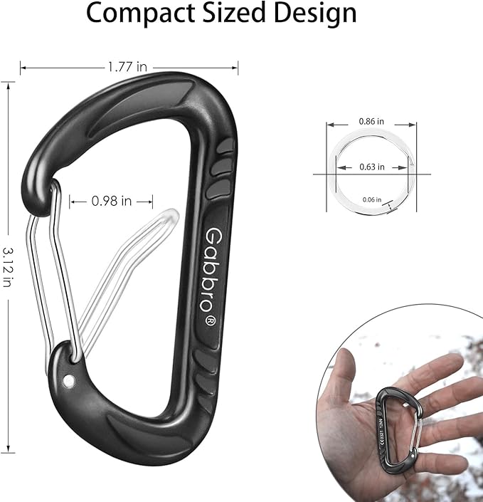 Gabbro Carabiner Clips Heavy Duty, | Wiregate Snap, Screw Locking, Aluminum, Lightweight Caribeener | for Hammock, Hiking, Camping, Water Bottle, Dog Leash Harness, Keychains