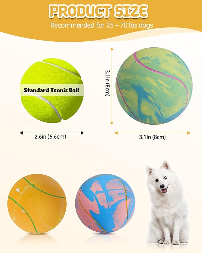 SCHITEC Dog Squeaky Ball Toys, Interactive Tennis Balls for Fetch Play, Latex Rubber Pet Toy for Medium Large Breed Dogs