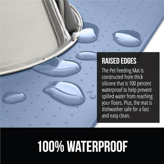 GORILLA GRIP 100% Waterproof Raised Edge BPA Free Silicone Pet Feeding Mat, Dog Cat Food Mats Contain Spills Protects Floors, Placemats for Cats and Dogs Water Bowl, Pets Accessories 32x24 Blue