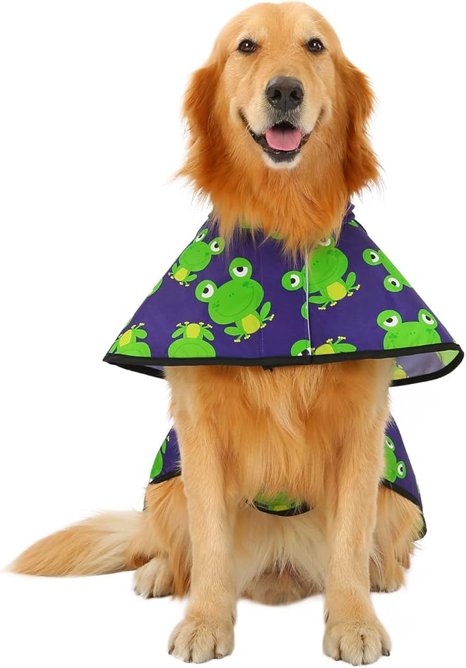HDE Dog Raincoat Jacket Reflective Adjustable Hooded Pet Poncho Rain Coat with Leash Hole for Small to X-Large Dogs Frogs - XL