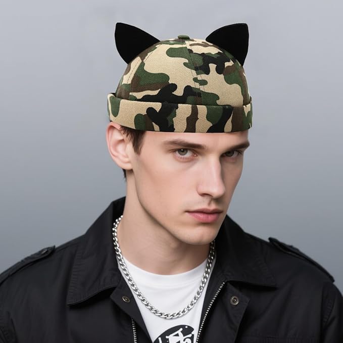Malaxlx Cat Ear Docker Cap for Women Men – Brimless Cotton Sailor Beanie Skull Cap