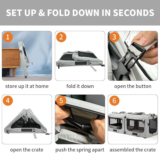 Extra Large Cat Carrier Soft Sided, Portable Small Dog Carrier for 2 Cats, 24"x16.5"x16" Car Travel Folding Comfortable Design with Litter Box and Bowls, Grey-2+ Litter Box+ Bowl*2